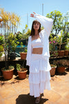 Ivory Cotton Seersucker Tiered Skirt and Shirt Set