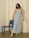 Azure Slip Bias Panel Cotton Yarn Dyed Midi Dress