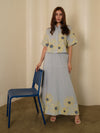 Azure Bloom Cotton Yarn Dyed Embroidered Skirt and Shirt Set