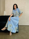 Azure Garden Cotton Yarn dyed Embroidered Skirt and Shirt Co-ord