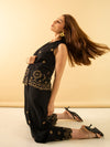Noir Embroidered Linen Jacket and Pant Tailored Set